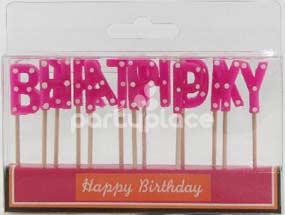 Happy Birthday Pink Polka Dot Candle