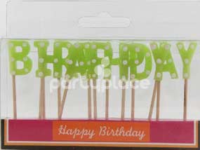 Happy Birthday Lime Polka Dot Candle